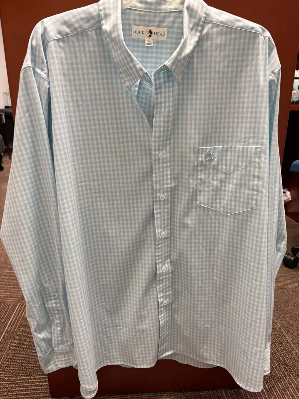 Duck Head Gingham Button Down Shirt Size XXL Light Blue Plaid Long Sleeve